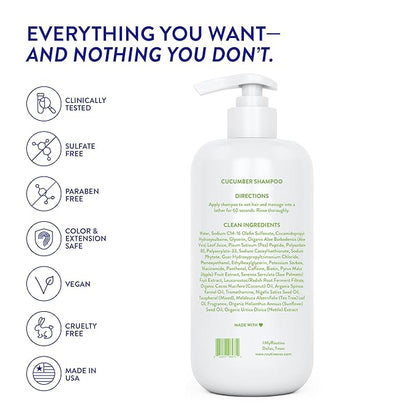 Routine Wellness Anti-Thinning Shampoo for Thinning Hair - Biotin DHT Blocker Women & Men - Color Safe Shampoo for Hair Loss & Healthy Hair - Cucumber - 14oz