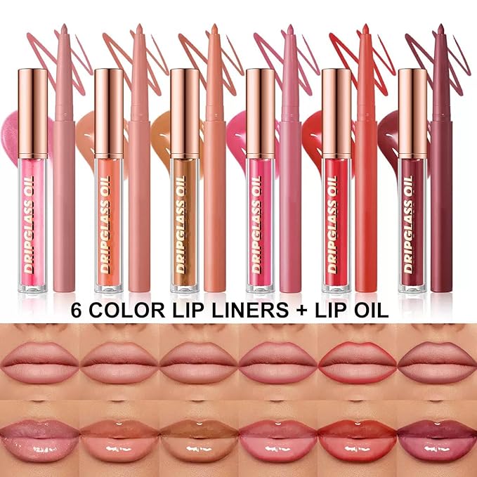 Brown Lip Liner Waterproof Lip Liner and Gloss Set High Pigment Long Lasting Plum Smudge proof Lip Gloss and Lip Liner Set (06# Brown)