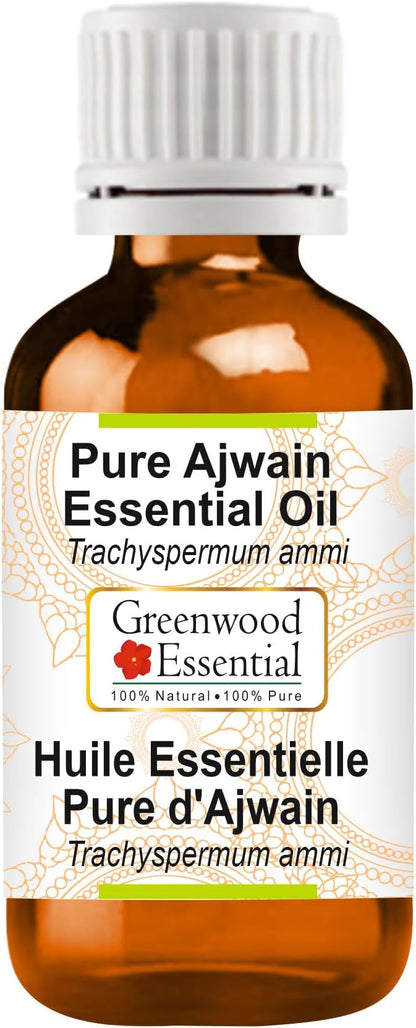Greenwood Essential Ajwain Essential Oil (Trachyspermum ammi) Pure | Non-Sticky | Non-Greasy | Lightweight | Men & Women | All Skin Types | Steam Distilled 30ml (1 oz)