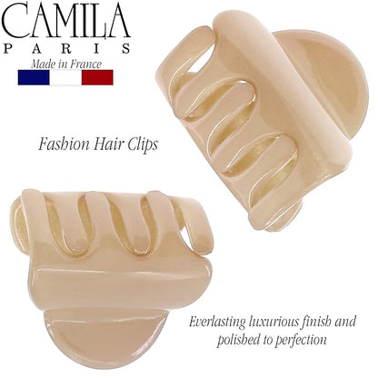 Camila Paris CP3480 French Hair Clip for Women, Set of 2 Small Beige Girls Hair Claw Clips Fashion Durable Hair Accessories for Women, Luxury Ladies Strong Hold No Slip Grip Clamp, Made in France