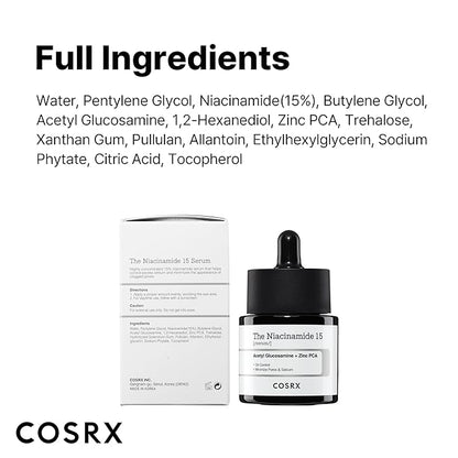COSRX 15% Niacinamide Face Serum, 0.67 fl oz, Pore Minimizer Serum for Face, Even Skin Tone, Korean Skin Care