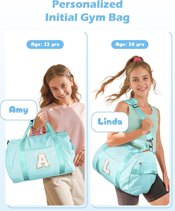 Gifts for 3 4 5 6 7 8 9 10 Year Old Girl, Girls Travel Duffle Bag, Kids Initial Overnight Bags with Shoe Compartment, Personalized Weekend Bag with Cosmetic Pouch, Birthday Gift (Letter M)