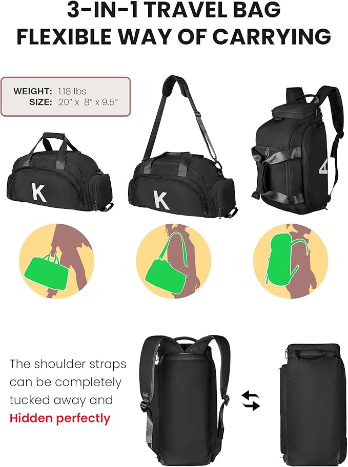 Teen Girl Gift Trendy Stuff, Initial Gym Bags with Shoe Compartment, Dance Bag for Girls, Monogram Kid Overnight Bags, Travel Duffel-Perfect for Ballet Sport Yoga Gymnastics (Letter R)