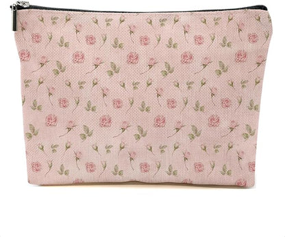 Watercolor Pink Flowers Makeup Bag Floral Cosmetic Bag Friend Friendship Gifts for Women Girls Sister Coworker Bestie Botanical Travel Organizer Zipper Pouch Christmas Thanksgiving Birthday Gifts