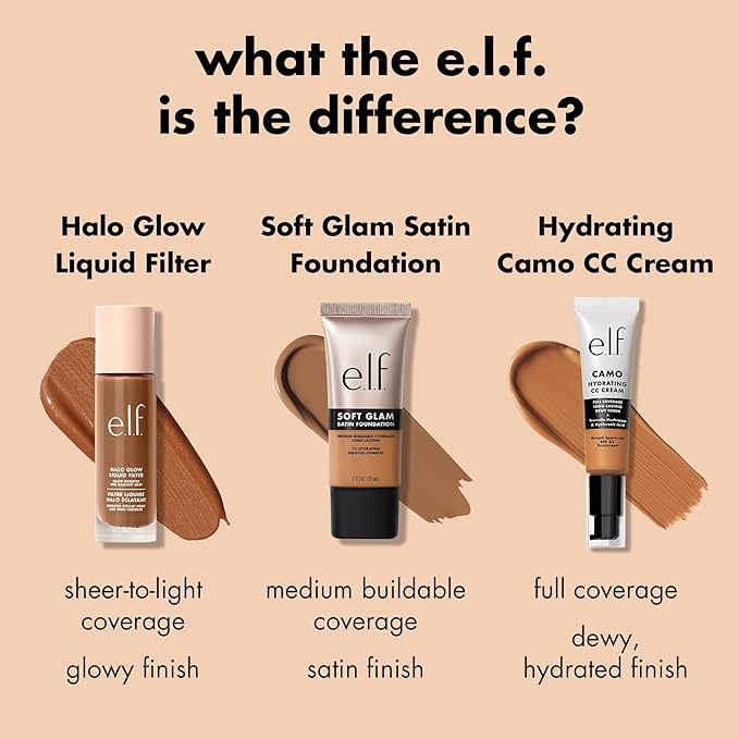 e.l.f. Soft Glam Foundation, Medium Coverage, Long-Lasting & Buildable Foundation For A Smooth, Satin Finish, Vegan & Cruelty-Free, 63 Rich Warm