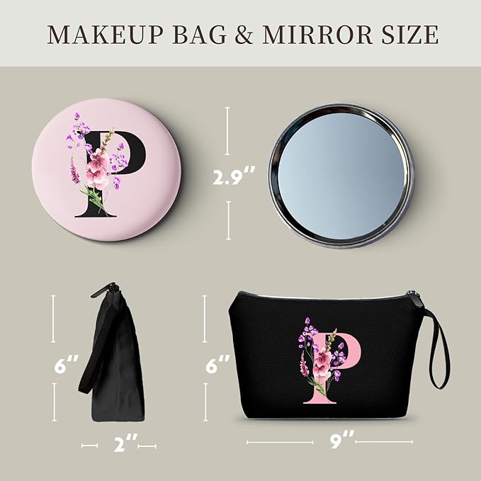 Happy Birthday Friendship Womens Bridesmaid Coolest Gifts for Sister Teacher Coworkers Personalized Travel Makeup Cosmetic Bag with Mirror Valentines Mothers Day Christmas Graduation P