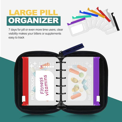 A7-L Timueetech Water-Proof Pill Pouch Set, BPA Free, A7-L Pill Loose-Leaf Storage with Color-Coded Medicine Pouches, Large Reusable Travel Medicine Organizer， Zippered Pill Organizers Weekly