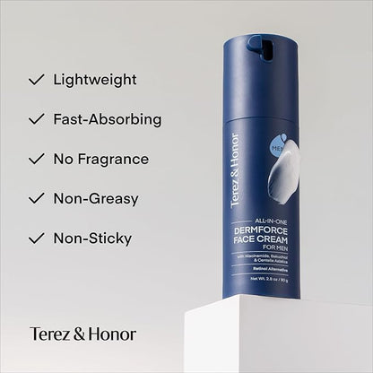 TEREZ & HONOR 6-In-1 Face Cream for Men: Korean Dermforce Anti-Aging Moisturizer Cream with Niacinamide & Bakuchiol - Reduces Wrinkles, Dark Spots, Eye Bags & Puffiness - K-Beauty Gift for Men 2.8oz