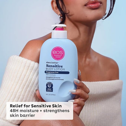 eos Shea Better Sensitive Skin Body Lotion, 48-Hour Moisture Skin Care, For Dry Skin, Fragrance Free Body Lotion, Eczema Lotion, Vegan, 16 fl oz (Packaging may vary)