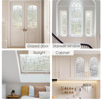 HIDBEA Window Privacy Film, Decorative Staic Cling Frosting Film, Heat Control UV Blocking Non-Adhesive Window Sticker for Home, Cross Pattern,29.5 X 78.7 Inches