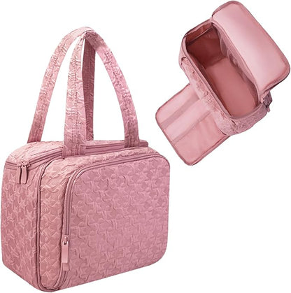 SUNRISING Travel Toiletry Bag for Women，Large Toiletry Bag for Women，Water-Resistant Puffy Cosmetic Makeup Bag Organizer with Handle for Travel Toiletries Skincare Accessories Essentials - Pink