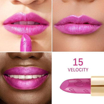 Oulac Metallic Fuchsia & Pink Lipstick Set - 2PCS Vegan Lightweight Hydrating Formula with High Impact Lip Color for Full Coverage Lip Makeup, Christmas Gifts for Women, 15+17