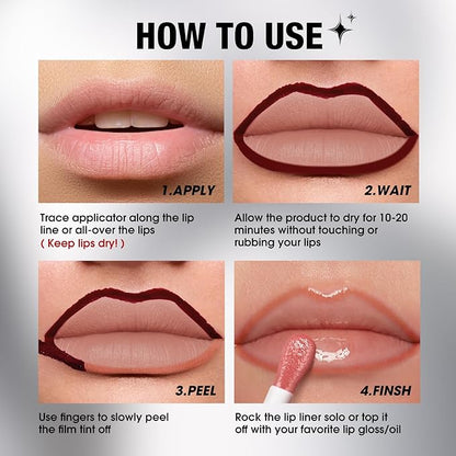LANGMANNI 3 Colors Long-Lasting Peel Off Lip Liner Set, Waterproof & Smudge-Proof Matte Lip Liners Gift Makeup For Girls (#1+2+3)