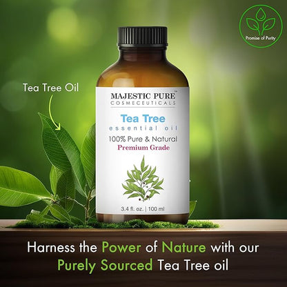 Majestic Pure Tea Tree Essential Oil with Glass Dropper - 3.4 Fl Oz Pack of 2-100% Pure and Natural Tea Tree Oil - Premium Grade Essential Oils for Diffuser, Aromatherapy, Soap and Candle Making