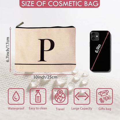 Letter A-Z Initial Personalized Makeup Bags, Birthday Gifts for Women, Monogrammed Gifts for Women Mom Sister Best Friend Bride Bridesmaid, Mothers Day, Christmas, Small Travel Cosmetic Bag (P)