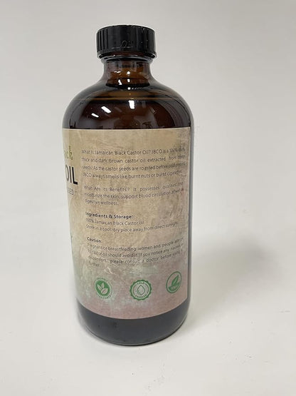 Jamaican Black Castor Oil, Organic Castor Oil Cold Pressed Unrefined Glass Bottle,Rich in Vitamin E, Omega Fatty Acids and Minerals for Hair & Skin, Bold Lashes & Brows, Nail Care 16OZ