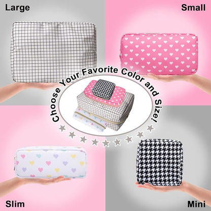 Nylon Small Makeup Bag for Purse, Cute Checkered Makeup Bag Preppy Cosmetic Zipper Pouch Purse, Waterproof Portable Travel Toiletry Bag Clutch Make Up Brush Bag Organizer for Women Girls(Checkered)
