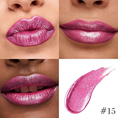 Kaely 2-in-1 Rose Metallic Lipstick and Lip Liner, Shimmer Liquid Metallic Lipsticks for Women, Glitter Lip Gloss Stain Long Lasting Waterproof Smudge Proof 24 Hour, Vegan Makeup, 15