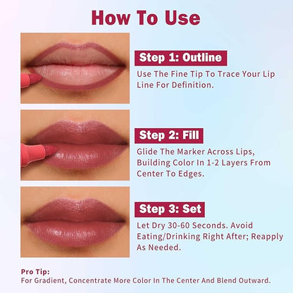 KIMUSE Lip Stain Set, 5 PCS Long Lasting Waterproof Smudgeproof Lip Liner Stain, Matte Natural Finish, All Day Wear Lip Color