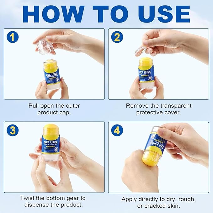 Urea Cream Stick 60% Plus 2% Salicylic Acid, Urea-Based Foot Moisturizer, Portable Foot Care No-Mess Applicator, Repairing Callus Remover for Heels, Knees, Elbows & Hands