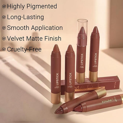 Erinde Matte Lipstick Crayon for Women, Rose Nude 24 Hour Lipstick Lip Liner Pencil, Neutral Lip Stick Long Lasting Waterproof, Vegan & Cruelty-Free, 02