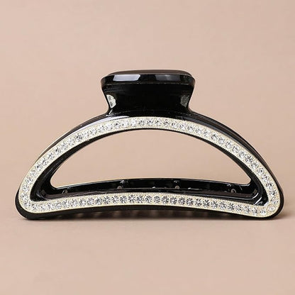 SINIDE Crystal Hair Clips, Semicircle Rhinestone Claw Clips Nonslip Acrylic Jaw Clip for Thin Long Hair, Fashion Elegant Clamps Accessories for Women Ladies Strong Hold Barrette for Styling (2 Pack)
