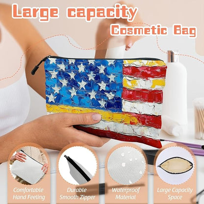 Cosmetic Bags Travel Makeup Toilet Case Waterproof Pouch for Women Girls 6.7X9.45inches - The Frayed Stars And Stripes