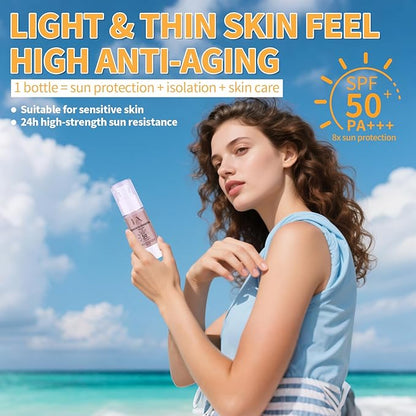 Tinted Face Sunscreen - Waterproof & Lightweight Liquid Foundation with SPF 50++, 3-in-1 Full Coverage Foundation Smooths & Blurs Pores, 403 Deep