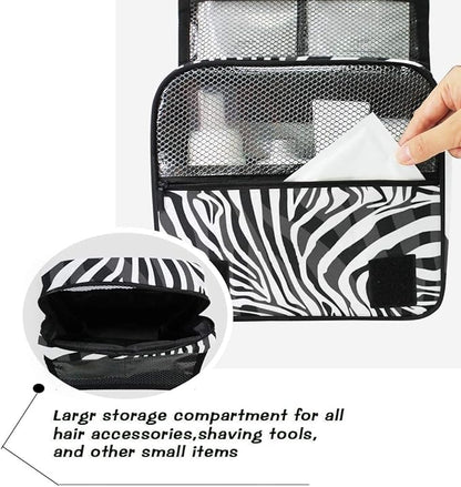 Hanging Travel Toiletry Bag Zebra Print Portable Makeup Organizer Cosmetic Bag Toiletry Kit for Women & Man