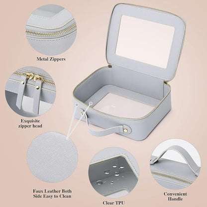 Pinkmik Clear Makeup Bag with Brush Bag 2pcs Waterproof Travel Case for Cosmetics and Toiletries Women's Cosmetic Organizer with Zipper (Gray, L+SLIM)