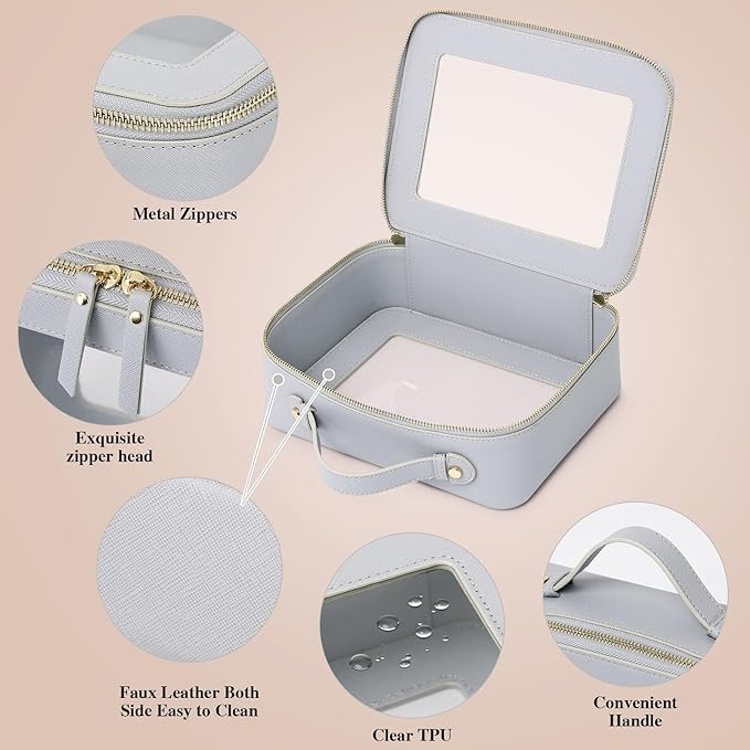 Pinkmik Clear Makeup Bag for Women Waterproof Travel Cosmetics and Toiletries Case Portable Makeup Oaganizer Bag Clear Car Bag with Zipper (Gray, M+L)