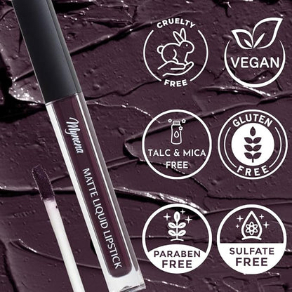 Mynena Deep Eggplant Long Lasting Lipstick for Women Waterproof & Transfer-Proof | Hydrating with Shea Butter | Bold Pigment Matte Color Lip Stain | Talc-Free & Vegan Product that Performs | Mia