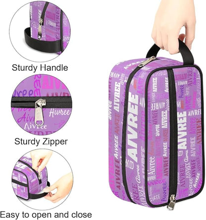 Personalized Name Toiletry Bag, Large Travel Cosmetic Bag Portable Makeup Organizer Bag for Women Bathroom Shower Essentials, Orchid Purple Color, Colorful Names Ranked