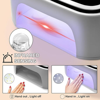 LIMEGIRL UV LED Nail Lamp Kit for Gel Polish Professional Fast White Curing Dryer Light Set with 4 Timers and UV Gloves Cordless Rechargeable Nail Art Cure Machine at Home and Salon