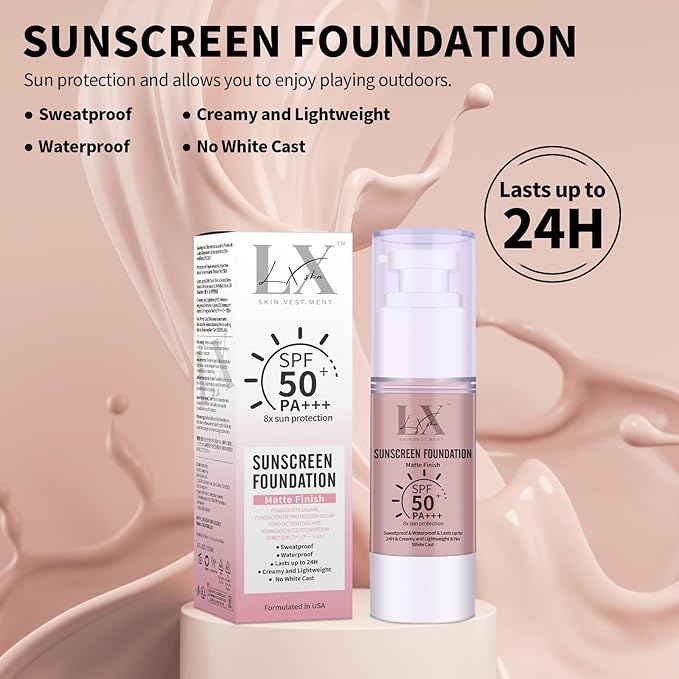 Tinted Face Sunscreen - Waterproof & Lightweight Liquid Foundation with SPF 50++, 3-in-1 Full Coverage Foundation Smooths & Blurs Pores, 408 Deep