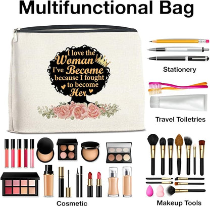 Makeup Bag Black Girl Gifts for Women, Black Woman Gifts I Love the Woman I've Become Because I Fought Cosmetic Bag Zipper Makeup Pouch Afro Girl