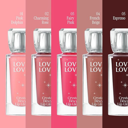 Crystal Dewy Lip Gloss | Lightweight & Non-Sticky | High-Shine & Long-Lasting | Hydrating Korean Lip Care Gloss | 0.17 oz. (02 CHARMING ROSE)
