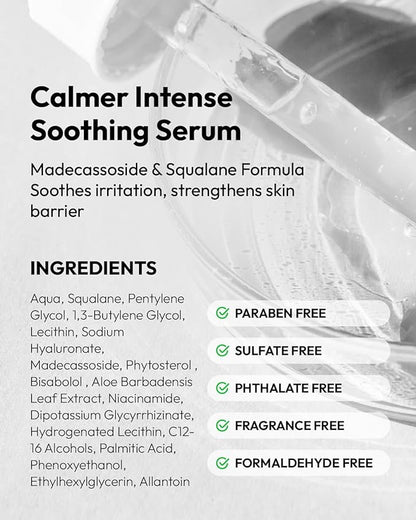 Calmer Intense Soothing Serum, Madecassoside Serum Lotion for Sensitive & Dry Skin, Soothe & Strengthen Skin Barrier, 1 Fl Oz