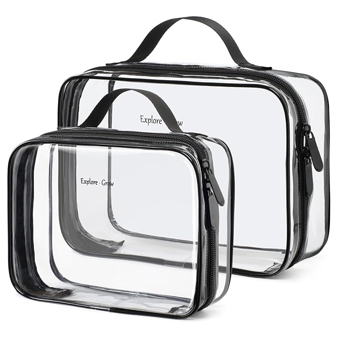 PACKISM Clear Makeup Bag - 2 Pack TSA Approved Toiletry Bag with Handle and 180° Large Opening, Clear Toiletry Bag Fit Carry-on Travel Essential, Travel Bags for Toiletries, Black