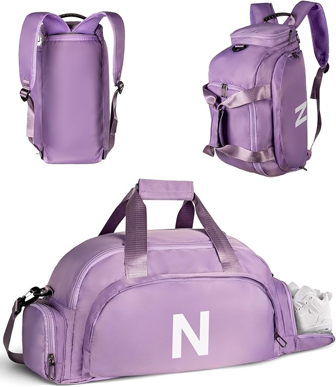 Girl Gifts for 16-18, Initial Gym Bags with Shoe Compartment, Dance Bag for Girls, Monogram Kid Overnight Bags, Ballet Sport Gymnastics Cheer Travel Duffle Tote (Letter N)