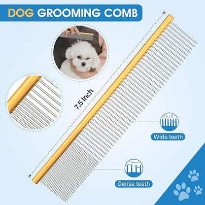 JASON Professional 6 in 1 Dog Scissors Kit - 7.5" Thinning, Chunker, Straight, Curved Shears and Comb for Cat, Rosegold