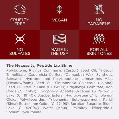 Cote Beauty's Tempted Peptide Lip Shine, Ultra Hydrating & Long-Lasting Warm Berry Plumping Lip Gloss for Women with Hyaluronic Acid, Shea Butter & Jojoba Oil, Vegan & Cruelty-Free, 0.12 Fl Oz