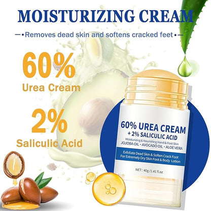 2PCS 60% Urea Cream plus 2% Salicylic Acid Foot Cream, Hydrating and Anti-Cracking Foot Cream, Maximum Strength Urea Foot cream Exfoliates Dead SkinRepairs and Hydrates Dry and Cracked Feet and Hand