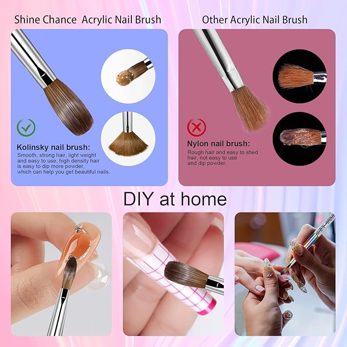 Acrylic Nail Brush Size 2, 100% Real Kolinsky Art Nail Brush for Acrylic Powder Application, Handmade Women Manicure Nail Extension Tool for Professional DIY Home Salon and Beginners