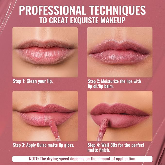 Oulac Matte Liquid Pink Nude Lipstick for Women 3PCS, Pink Nude Lip Stain Long Lasting Waterproof, No Transfer, Creamy High Pigmented Formula, Vegan & Cruelty-Free. M12+M13+M19