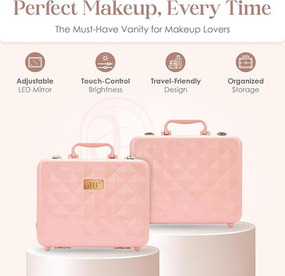 Air Makeup Beauty Box - Makeup Bag with LED Lighted Mirror, Professional Mini/Large Cosmetic Organizer - Portable Vanity & Makeup Case for Travel (Beauty Box, Blush Pink)