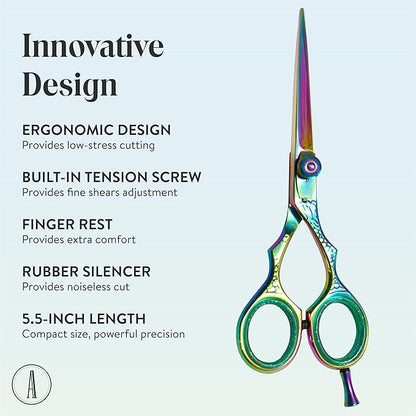 ANDUSTRIAL - Professional Hair Cutting Scissors/Shears For Men/Women/Home/Salon - Premium High Carbon Steel Quality - Smooth And Sharp - 5.5 Inch, Multi Colored