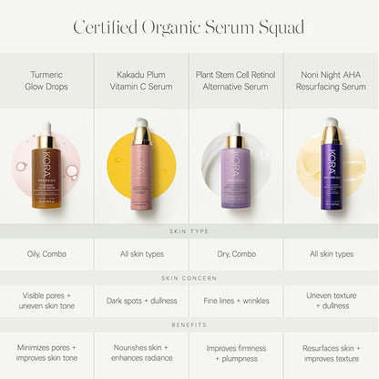 KORA Organics Turmeric Glow Drops, Certified Organic Radiance Face Serum with Niacinamide Alternative, Improves Texture & Pore Appearance, Vegan, 1.01 fl oz