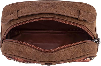 Montana West Wrangler Makeup Bag for Women Small Cosmetic Toiletry Bags Western Make Up Pouch Durable Cute Travel Purse, Brown
