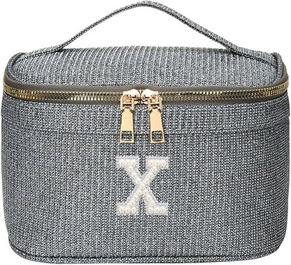 EURYNOME Makeup Bag with Custom Letter X, Water-Resistant Travel Organizer Pouch, (8.3x5.1x5.1 Inch) Cosmetic Case for Women